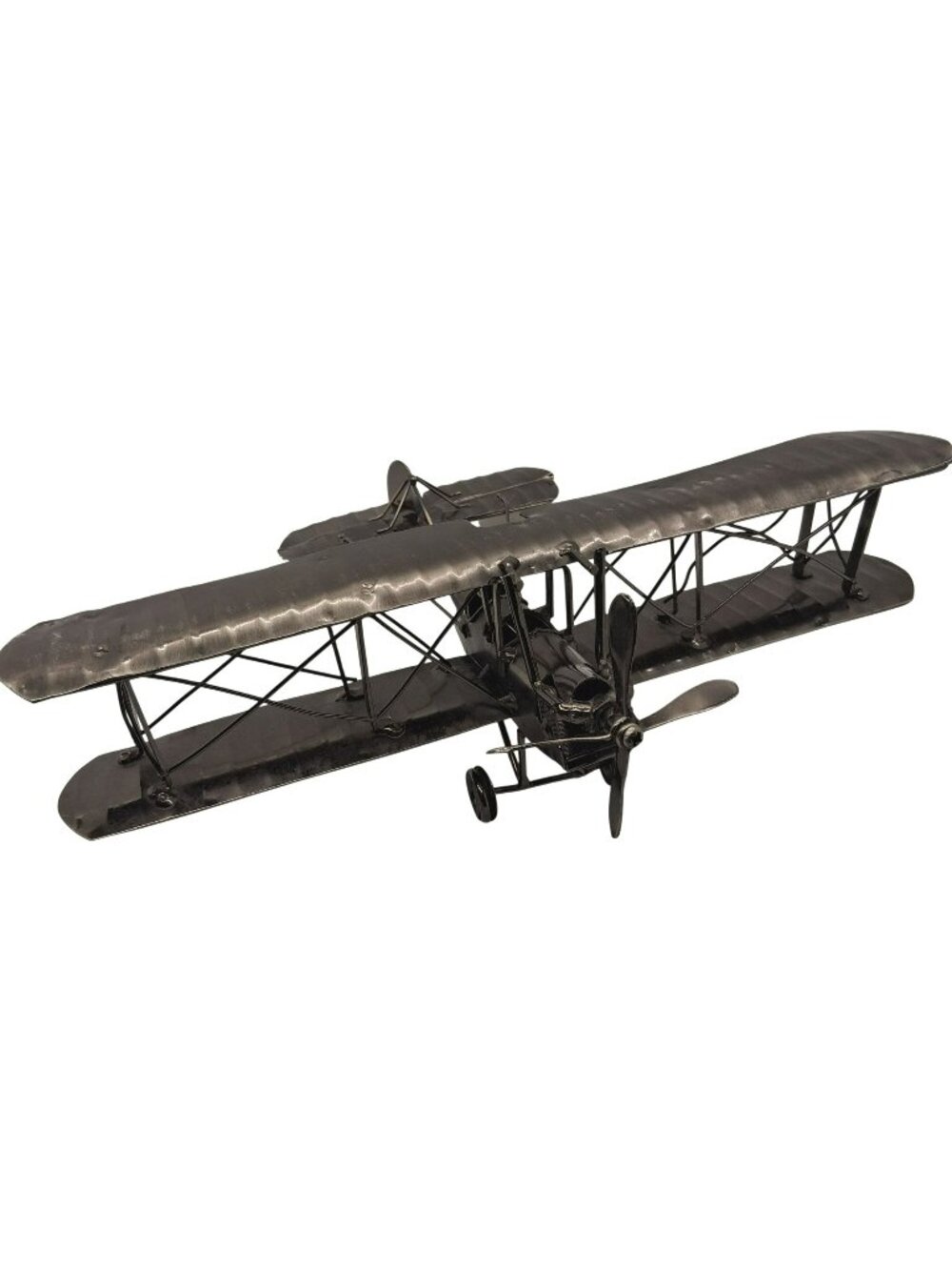 Handcrafted Vintage Metal Biplane Sculpture Aviation-Themed Home Decor Collectib